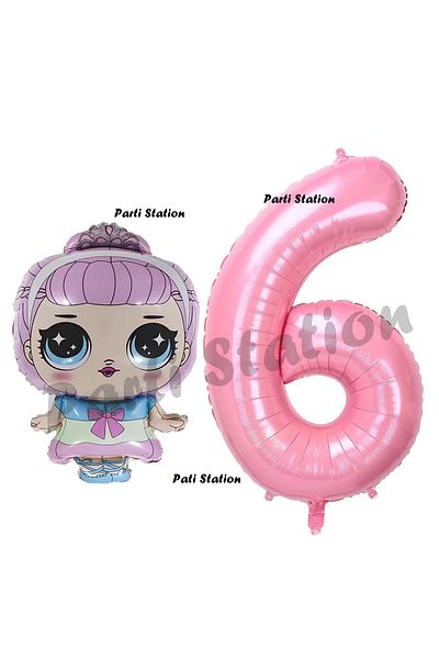 Parti Station 6 Year Old Baby LOL Balloon and Pink Number Birthday Party Set