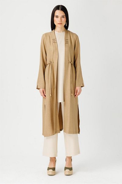 Esswaap Camel Tunic Jacket and Trousers Set - Lace Detailed