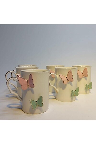 AROW Mariposa Kelebekli Porselen Kupa 6'lı