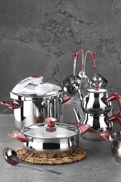 Kütahya Porselen 18 Parça Çelik Çeyiz Seti Sedef Kırmızı