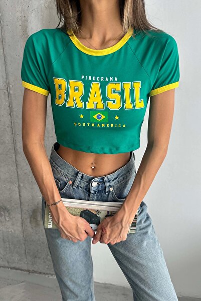 Eka Crop cu imprimeu verde Brasil pentru femei 1017-0151