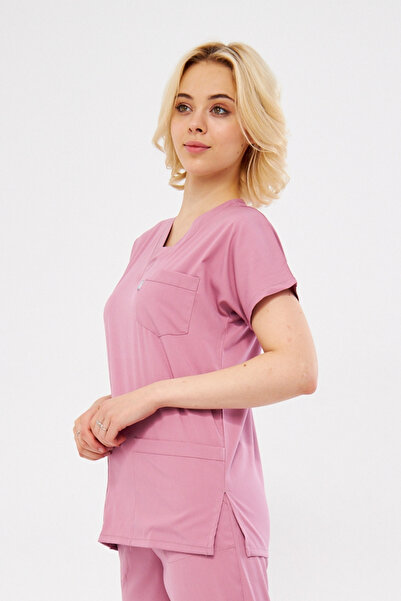Class Üniforma Tek Üst Pudra Likralı Unisex Yarasa Kol Hemşire Ve Doktor Üniforması Scrubs Hastane Üniforması