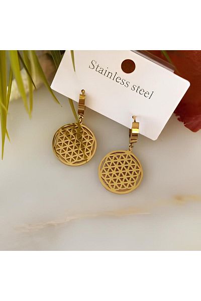 IVART Gold Colored Steel Earrings with Flower of Life Motif