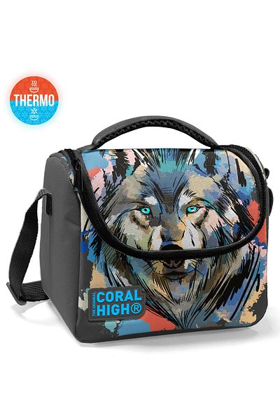 Coral High Kids Gray Black Wolf Patterned Thermo Lunchbox 11850