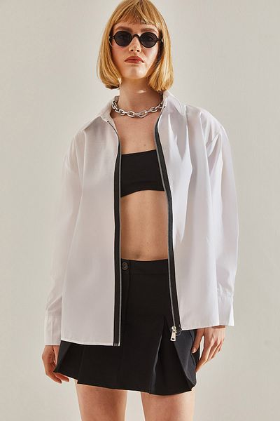Bianco Lucci Women's Zipper Closure Oversie Cut Shirt60251072