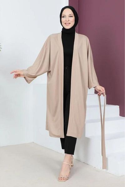CNG MODA :Plus Size Hijab Belted Kimono