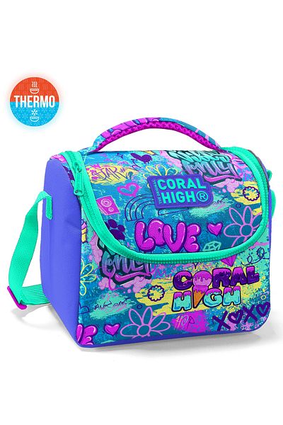 Coral High Kids Lavender Water Green Graffiti Patterned Thermo Lunch Box 11827
