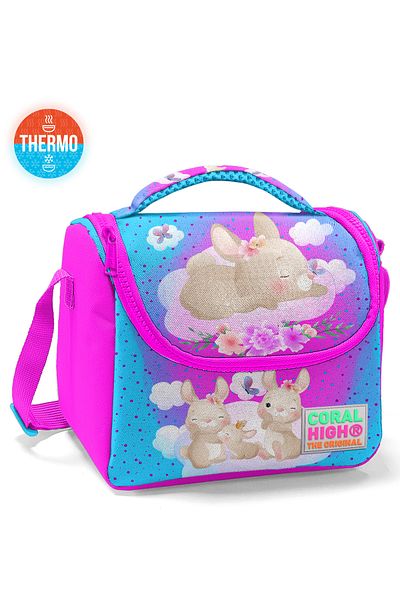 Coral High Cutie de prânz termică cu model iepure roz albastru pentru copii 11736