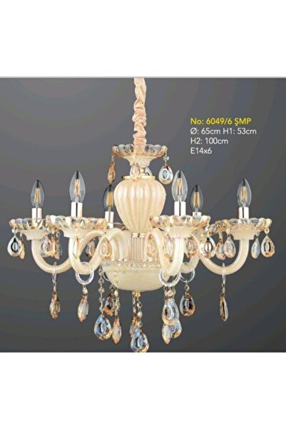 Sedef Avize 6 Lı Cam Kollu Sarkıt Avize Krem