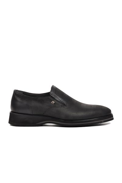 Fosco 3130 Black Patterned Genuine Leather Men's Classic Shoes