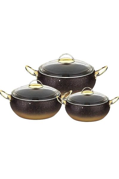 SILA Oms 3031 6 Piece Granite Globe Cookware Set Gold Glass Lid