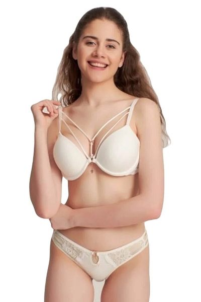 tubgen Le Jardin Lace and Stone Detailed Underwire Supported Silicone Bra Panties Set 5020