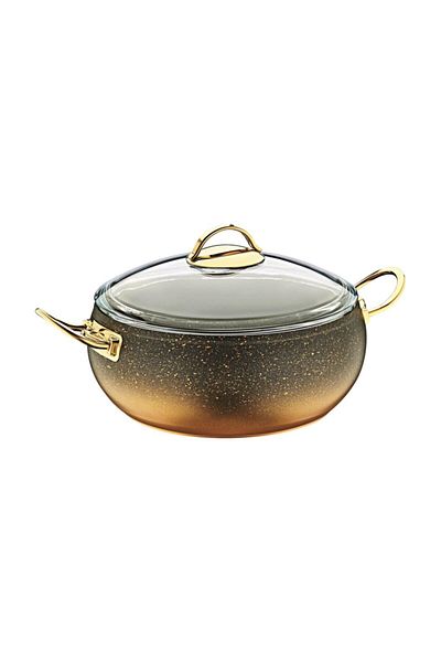 OMS PASLANMAZ 3341Gold Granite 30 cm Rice Sphere Pot - Glass Lid