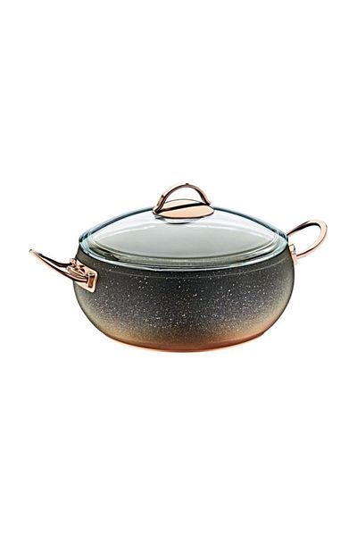 OMS PASLANMAZ Oms Granite Deep Globe Pot with Glass Lid Copper 3141bkr - 28x13 Cm