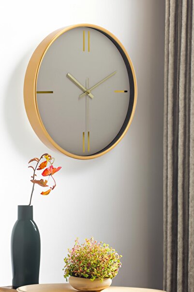 Genel Markalar DEKORATİF KREM KADRAN ÇİZGİLİ RAKAM GOLD DUVAR SAATİ 29.5 CM