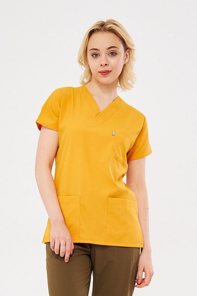 Class Üniforma Unisex Mustard Lycra Medical Nurse and Doctor Uniform - Surgical Clothing