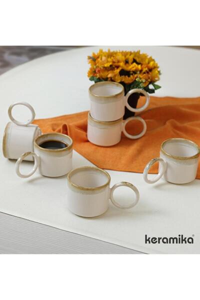 Keramika Stackable Çay Fincanı Halka Kulplu 8cm