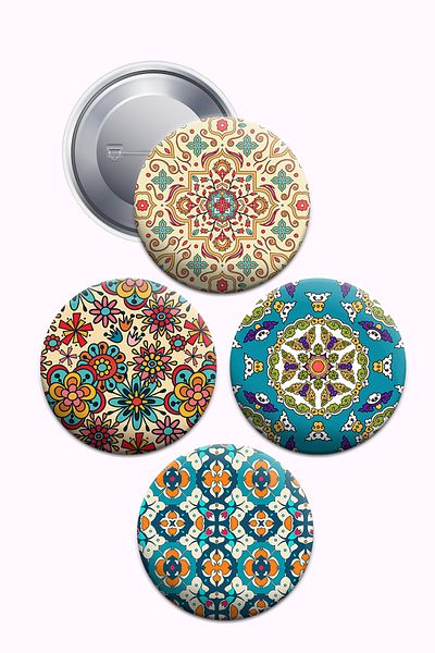 ArtMolly Mandala Patterned Metal Needle Button Badge Set 44 mm