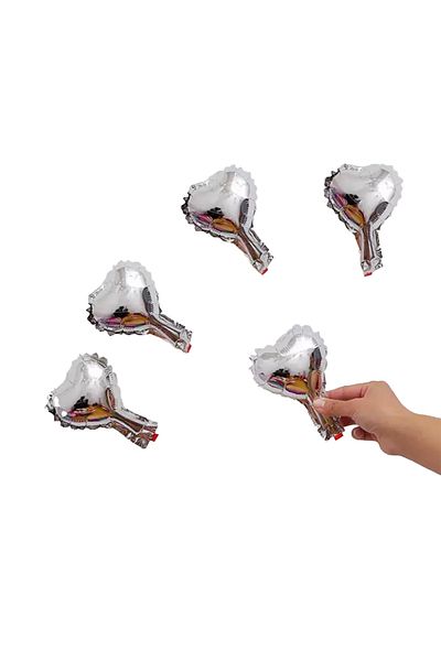 kidspartim 5 Inch Mini Silver Heart Foil Balloon - 5 Pieces