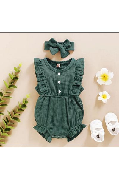 Bubito Unisex Baby Girl & Child 100% Cotton Bandana Jumpsuit - Green