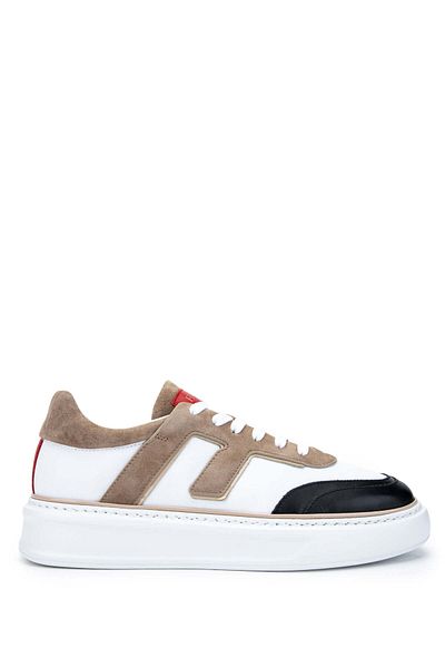 FABI Men's Genuine Leather White/Sand/Black Sneakers & Sports Shoes