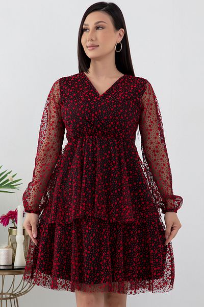 PULLIMM Rochie de seara cu decolteu dublu cu fuste stratificate - 2022-1116
