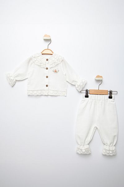 ADABEBEK Lace Collar Stylish Muslin Baby Girl Set 798