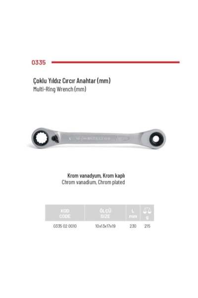 İzeltaş İzeltaş Çoklu Yıldız Cırcır Anahtar 10-13-17-19 Mm 0335 02 0010