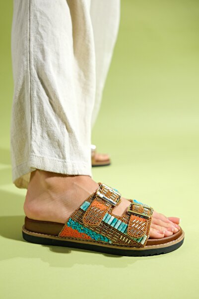 LuviShoes Γυναικείες παντόφλες LANSO Taba Stone Double Strap