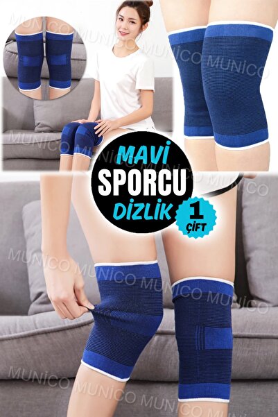 Munico 1 Çift Nefes Alabilen Mavi Futbol Voleybol Diz Koruyucu Dizlik Bandajı...