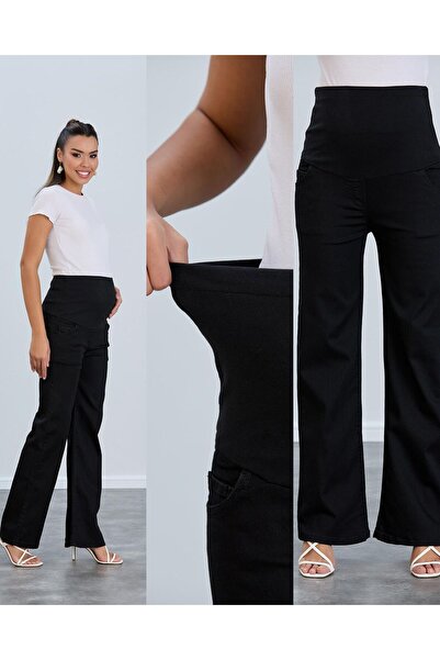 LİYACA HAMİLE GENİŞ PAÇA  KOT PANTOLONU BOL PAÇA LİKRALI