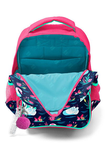 Coral High Kids Neon Mercan Lacivert Kuğu Desenli Üç Bölmeli Okul Sırt Çantası 23402