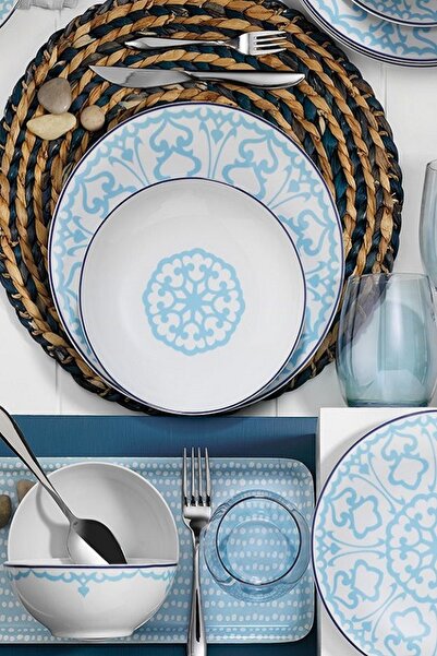 Kütahya Porselen 596614 Desen 24 Parça Yemek Seti Turkuaz