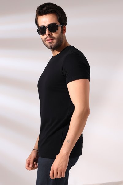 RUN RUN Men's Regular Fit T-Shirt 19952 BLACK