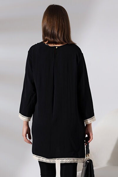 Ladies Туника Brode Detailed с нисък ръкав Ayrobin 21053 ЧЕРНА