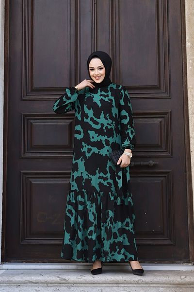 HİRA LİFE FASHİON WOMEN'S TESETURES BELLY WOVEN PATTERNED FABRIC STYLISH DRESS