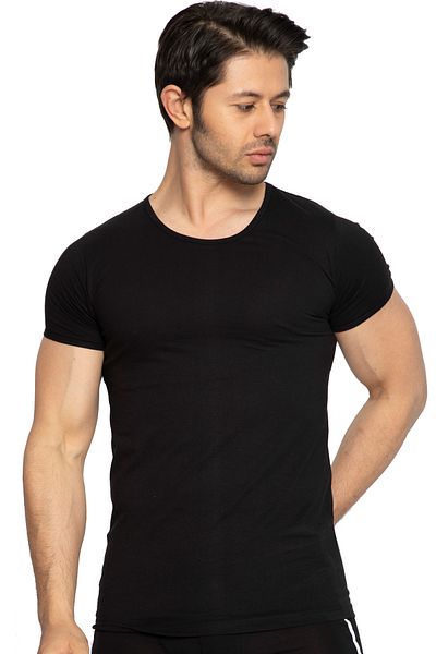 TOLIN 3 Pack 100% Cotton Black O Neck Men's Single Jersey Undershirt 314