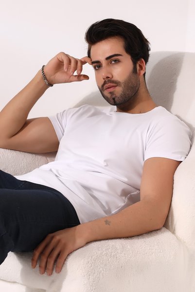 RUN RUN Men's Regular Fit T-Shirt 19952 WHITE