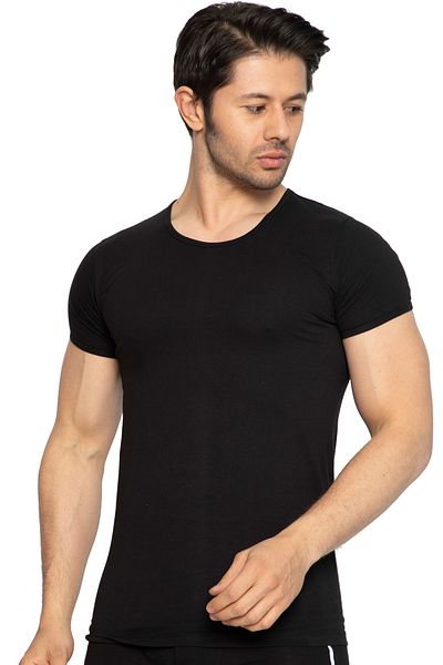 TOLIN 3 Pack 100% Cotton Black O Neck Men's Single Jersey Undershirt 314