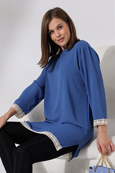 Ladies Туника Brode Detailed с нисък ръкав Ayrobin 21053 ИНДИГО