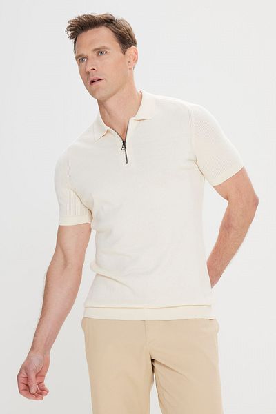 ALTINYILDIZ CLASSICS Ανδρικό πλεκτό μπλουζάκι Jacquard Polo Neck 100% βαμβακερό - Κανονική εφαρμογή