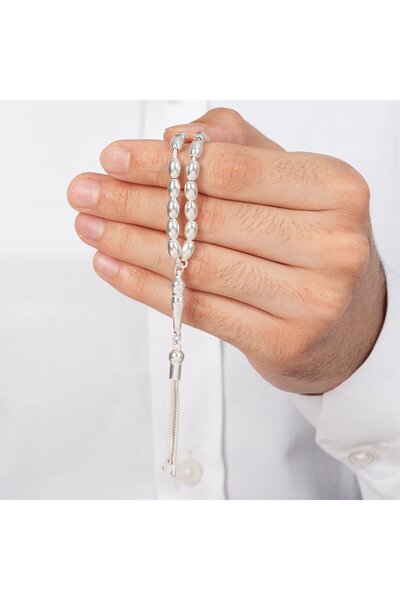 Yantra Silver 925 Ayar El işi Oval Parlak Erkek Gümüş Tesbih