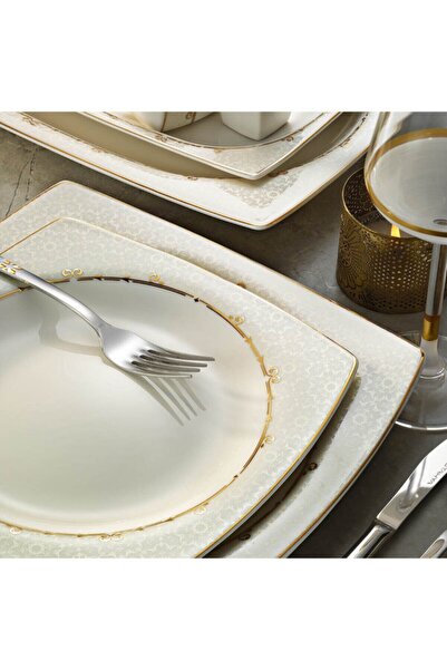 Kütahya Porselen Bone Mare 62 Parça 7421 Desenli Yemek Takımı