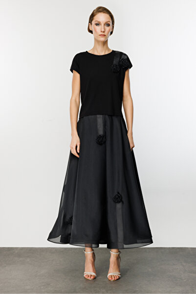 Nefeli Grogen Çiçekli Tafta  Etek