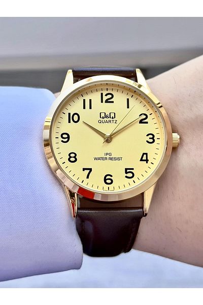 Q&Q Men's Leather Cord Wrist Watch with Numbers