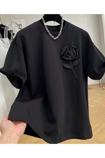 Pulli Collection New Season Basic T-shirt with Rose Detail
