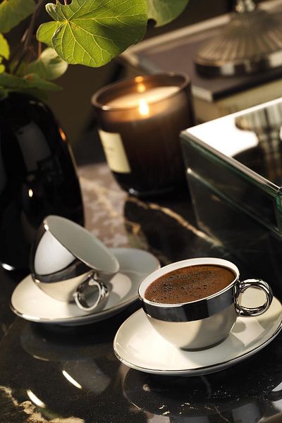 Kütahya Porselen Zeugma 4 Piece Coffee Set for 2 Persons Platinum Plated