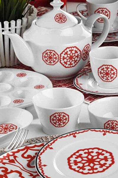 Kütahya Porselen Leonberg 41 Parça Kahvaltı Takımı 5966/Kırmızı