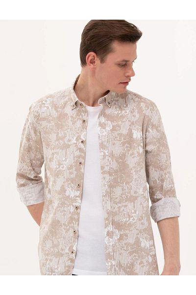 Pierre Cardin Μπεζ μακρυμάνικο πουκάμισο Comfort Fit