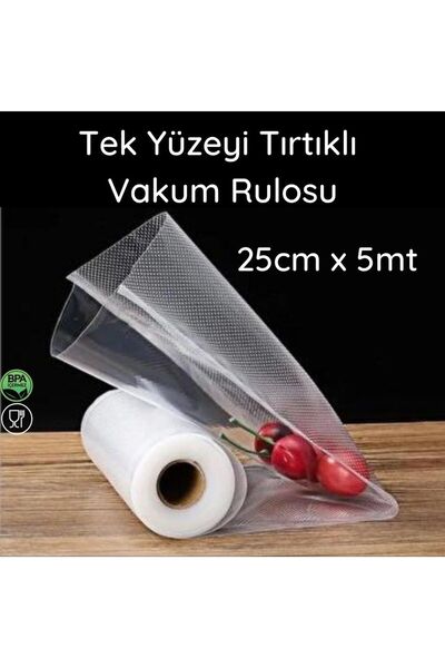Vakur 25 Cm X 5 Mt - Tek Yüzeyi Tırtıklı Rulo Vakum Torbası